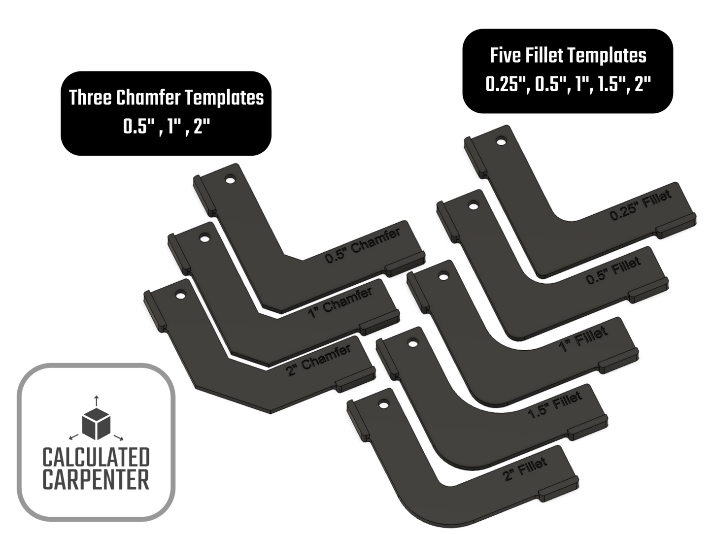 Corner Router Templates - Digital File for 3D Printing | 8 Templates: 5 Fillets & 3 Chamfers