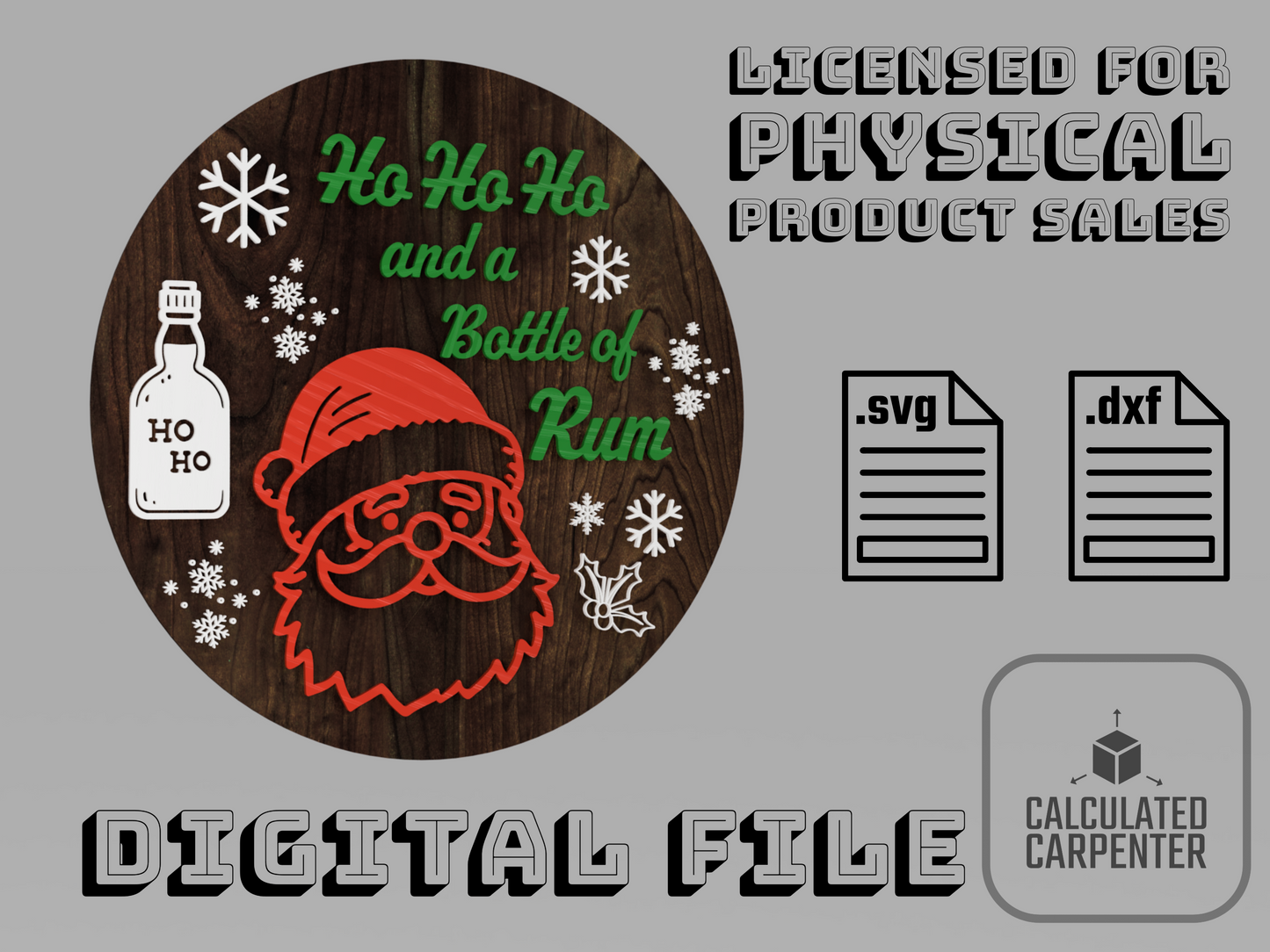 Funny Santa and Rum Sign Laser Cut File | SVG & DXF Christmas Door Decor | Humorous Holiday Wall Art Template