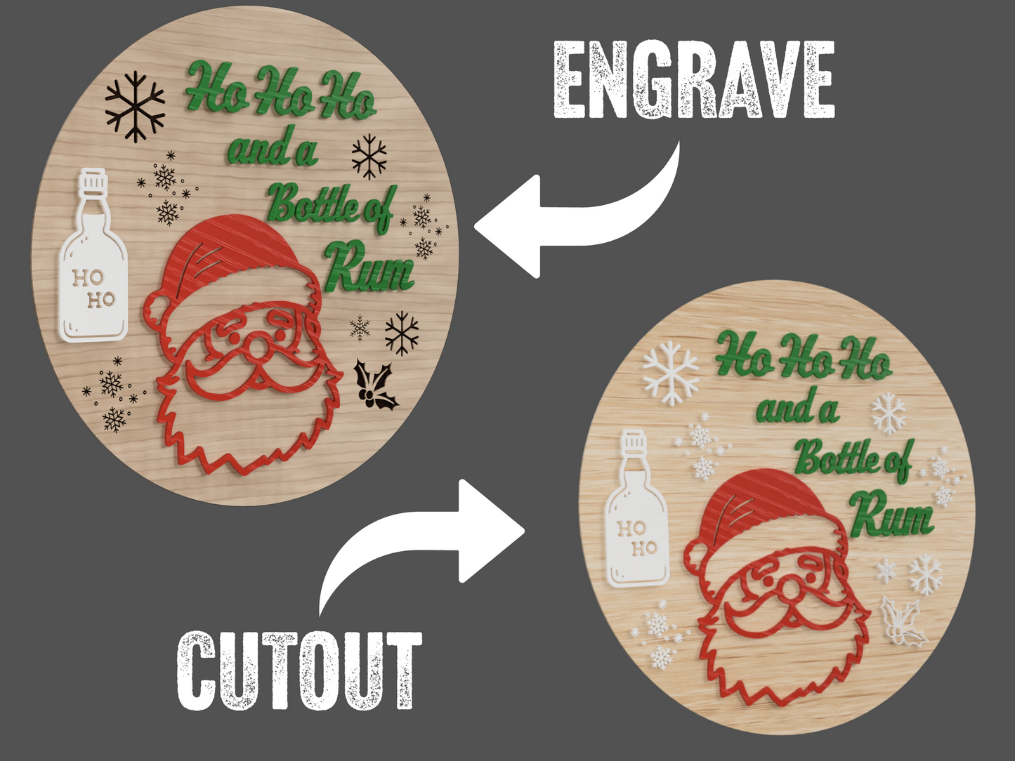 Funny Santa and Rum Sign Laser Cut File | SVG & DXF Christmas Door Decor | Humorous Holiday Wall Art Template