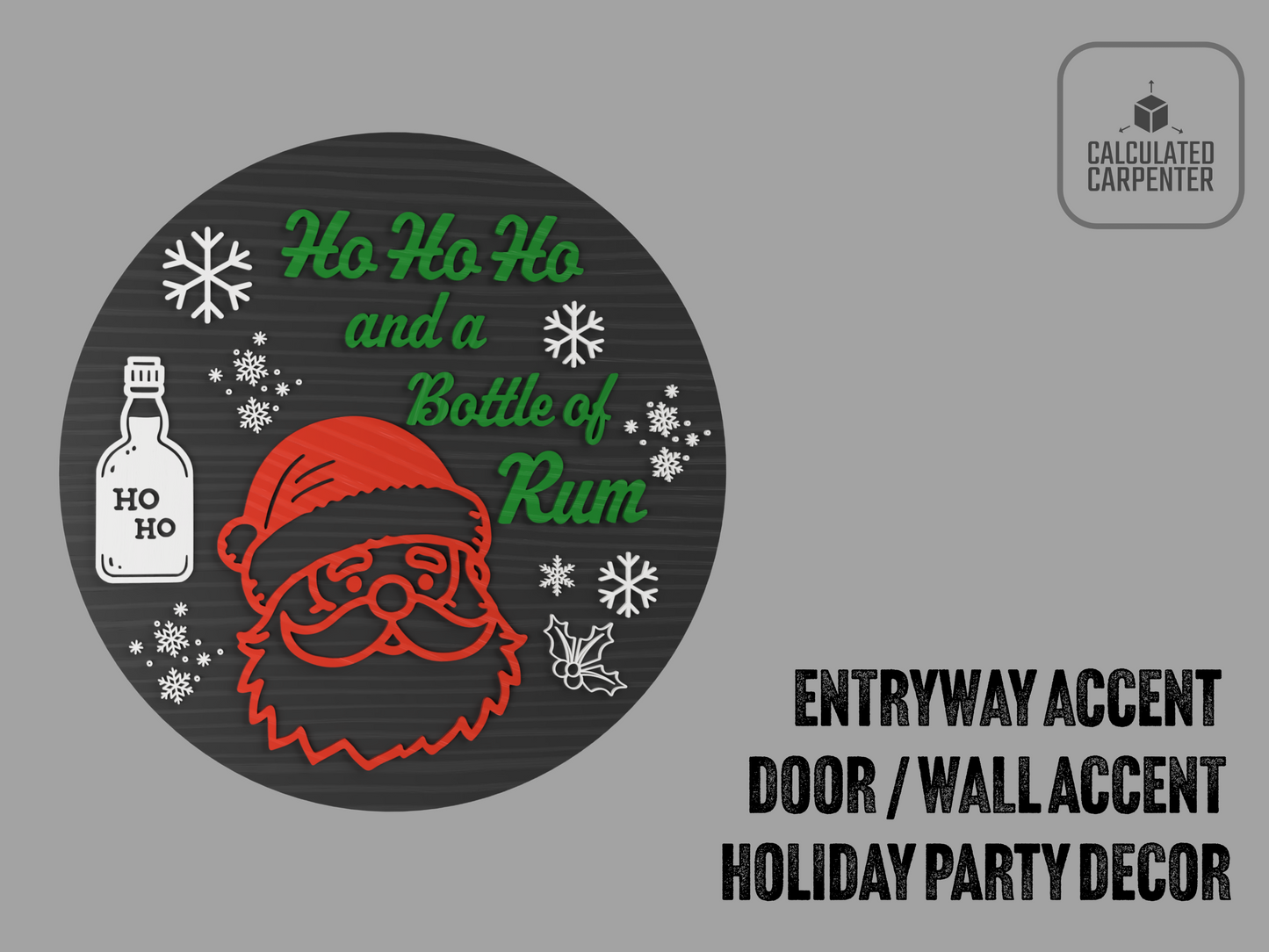 Funny Santa and Rum Sign Laser Cut File | SVG & DXF Christmas Door Decor | Humorous Holiday Wall Art Template