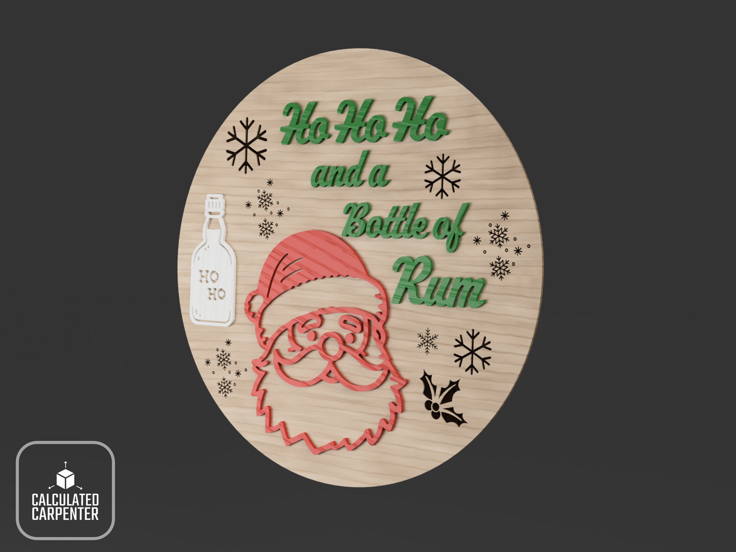 Funny Santa and Rum Sign Laser Cut File | SVG & DXF Christmas Door Decor | Humorous Holiday Wall Art Template