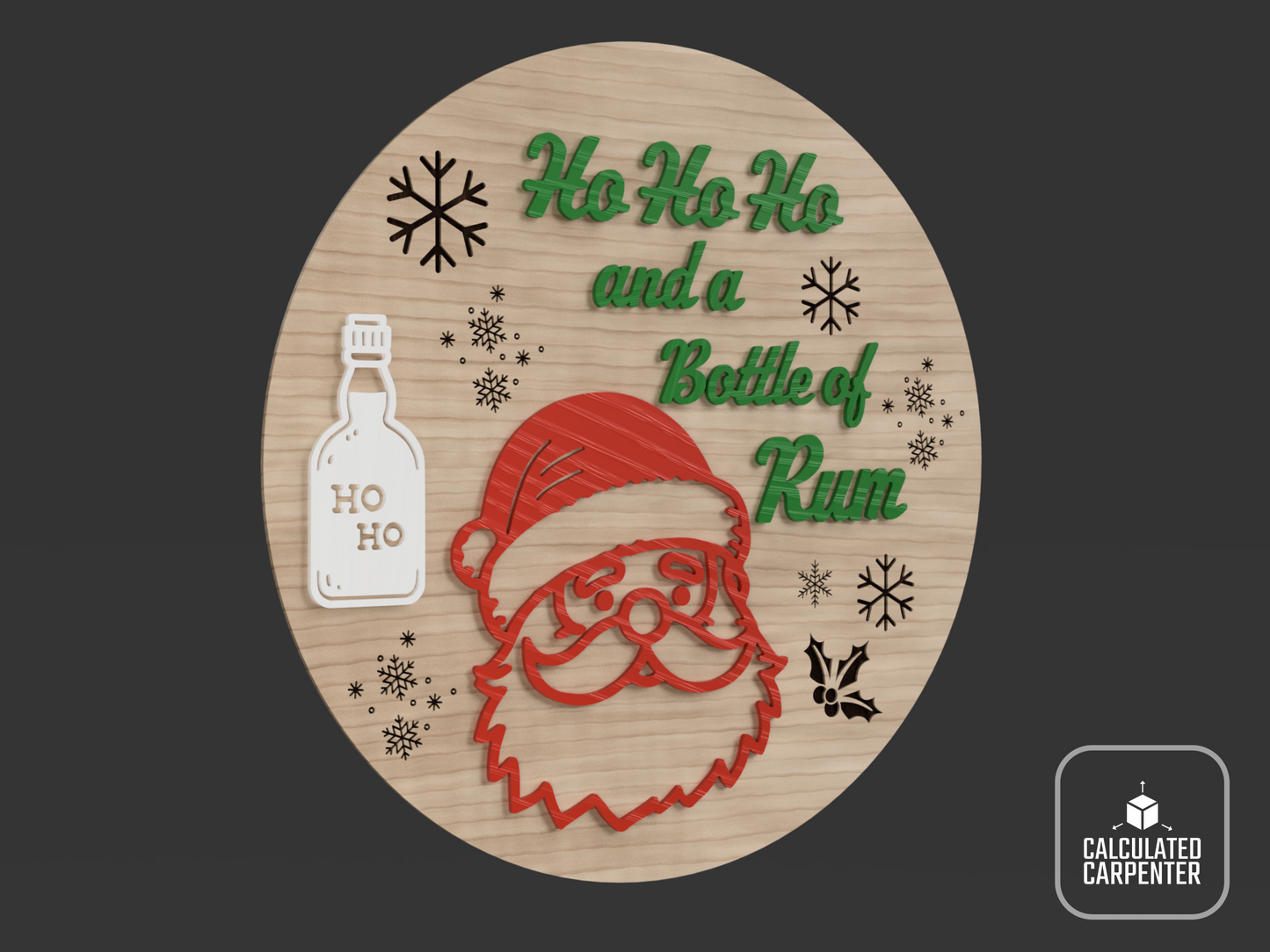 Funny Santa and Rum Sign Laser Cut File | SVG & DXF Christmas Door Decor | Humorous Holiday Wall Art Template