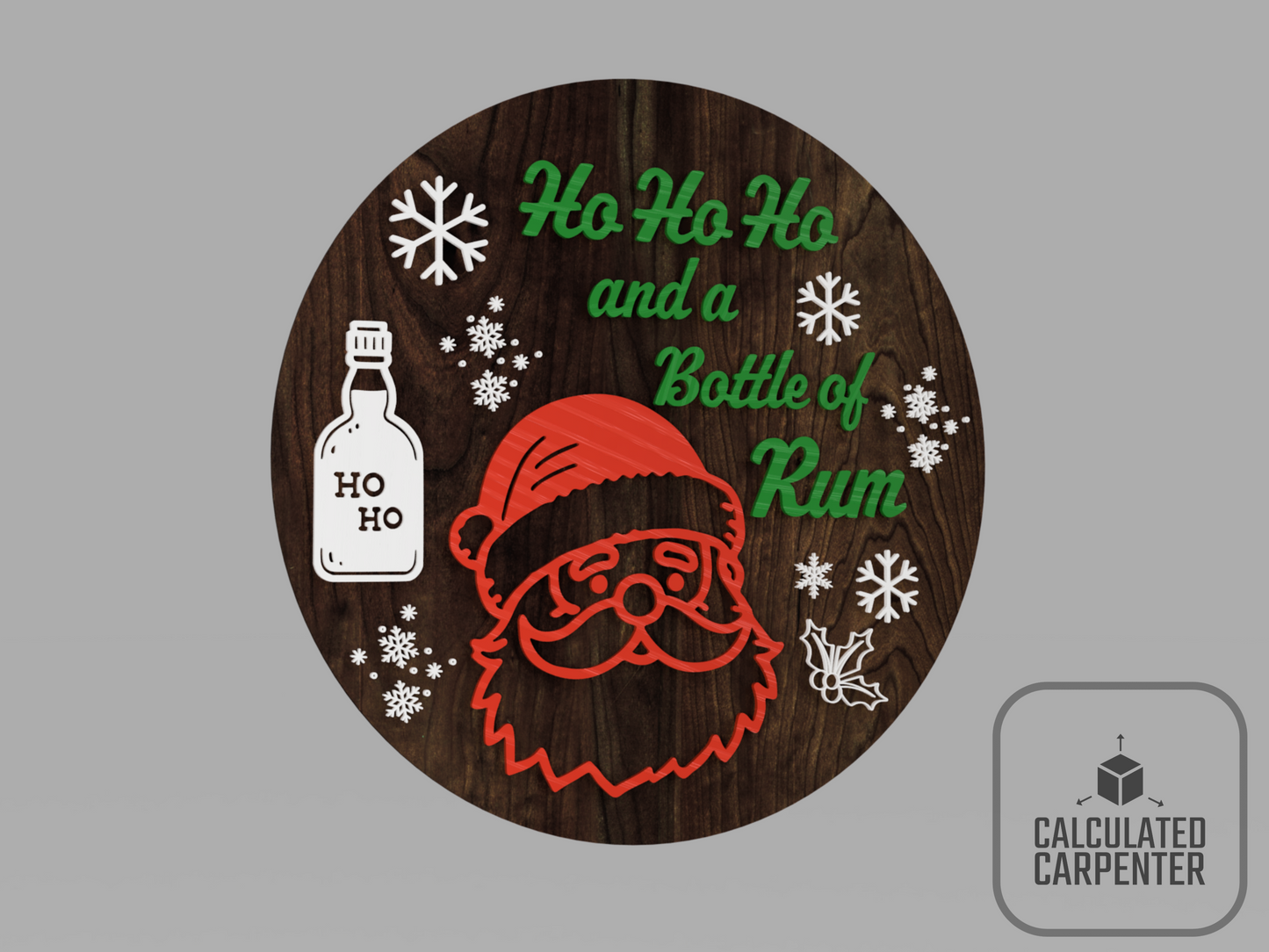 Funny Santa and Rum Sign Laser Cut File | SVG & DXF Christmas Door Decor | Humorous Holiday Wall Art Template